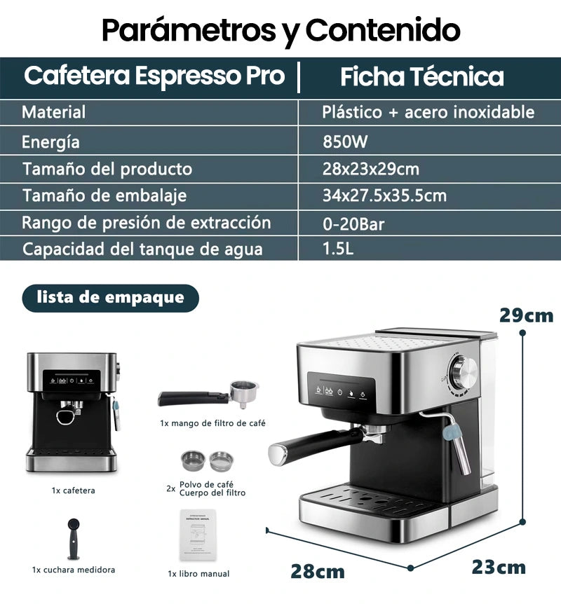 Coffee Maker Profesional Automática - Máquina de Café Espresso con Espumador de Leche