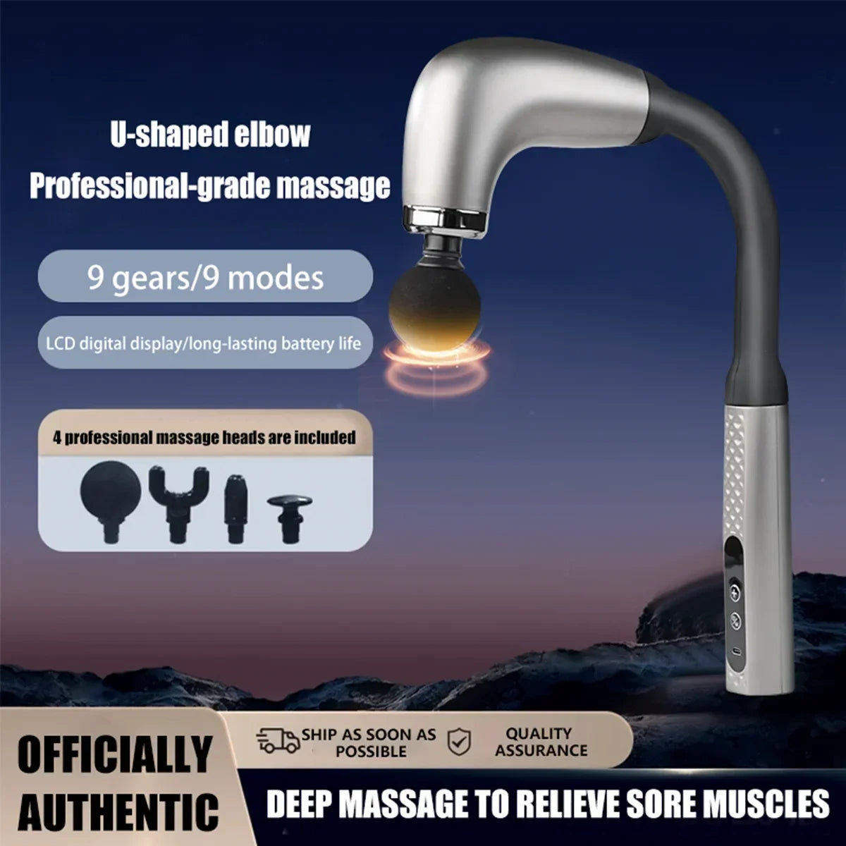 Masajeador de Percusión Profesional - 6 Velocidades y 4 Cabezales - Alivio Muscular Instantáneo